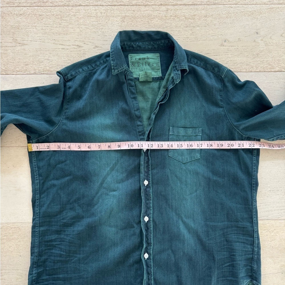 Frank Eileen “Eileen” Relaxed Button-Up Shirt S famous denim Indigo Green RARE - Picture 8 of 10